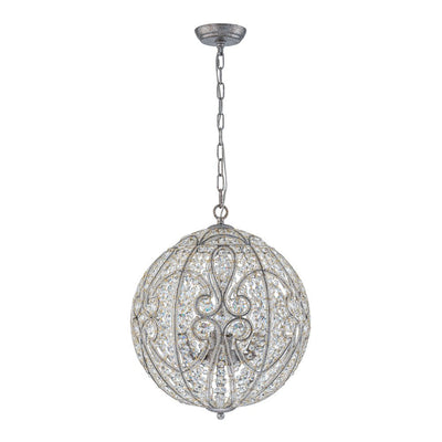 Elegant Rustic Silver Crystal Globe Chandelier Pendant Light, Dimmable, 4/6 Bulbs