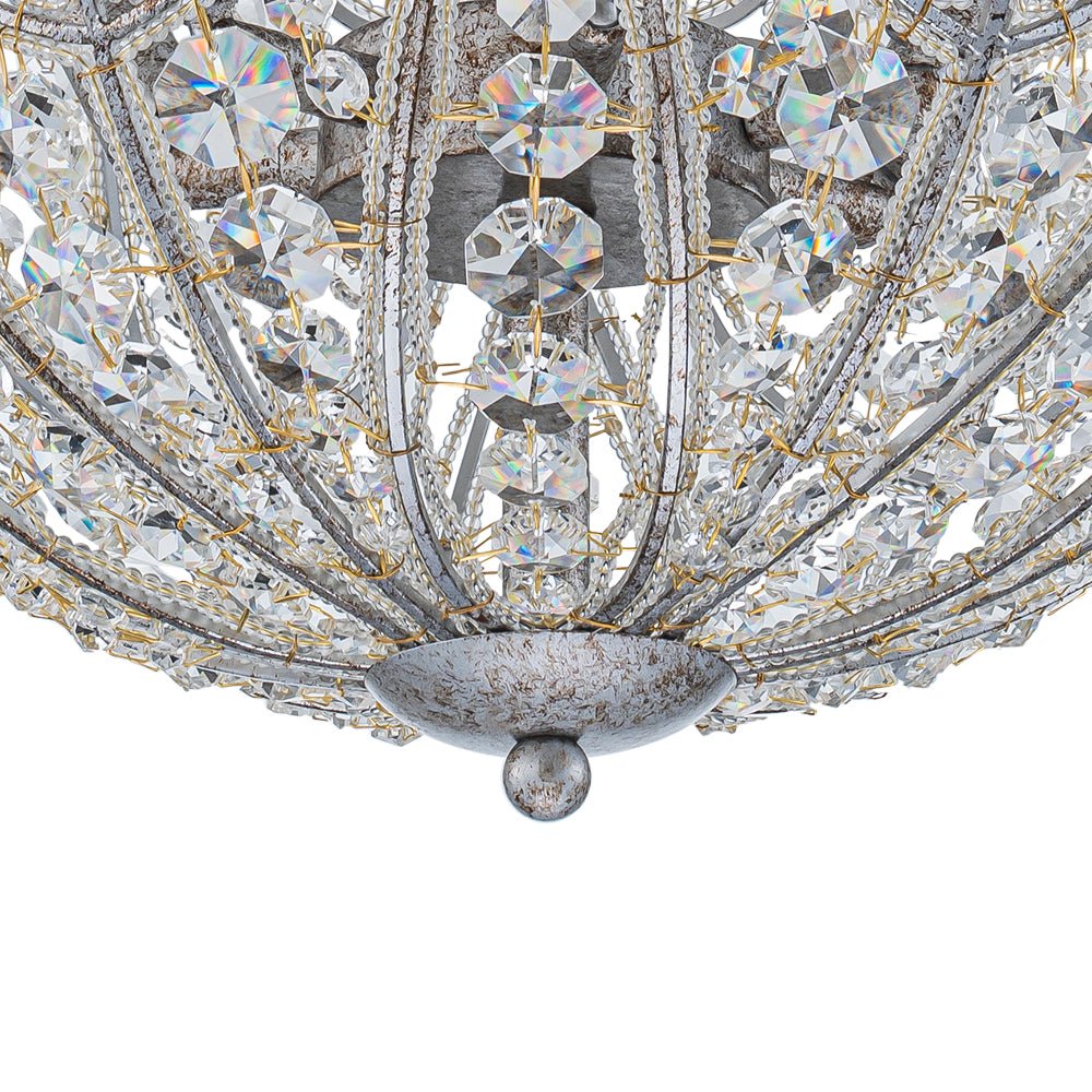 Elegant Rustic Silver Crystal Globe Chandelier Pendant Light, Dimmable, 4/6 Bulbs