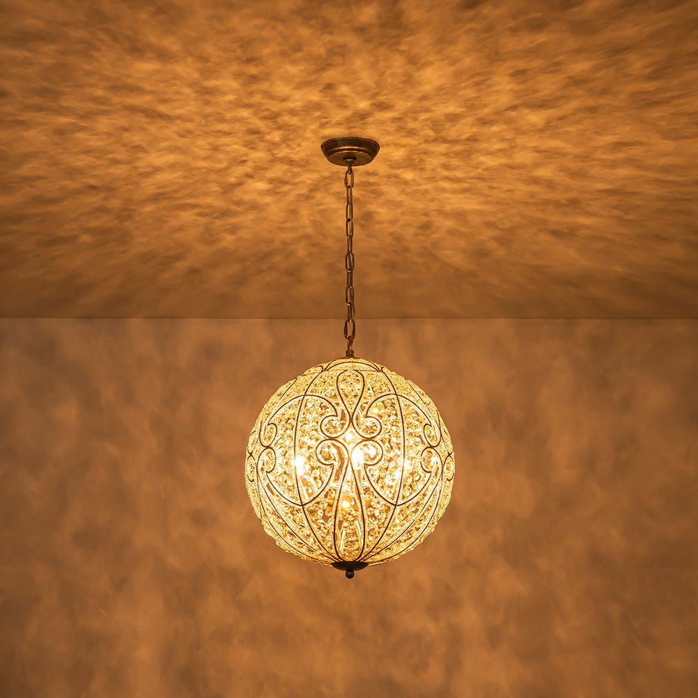 Elegant Rustic Silver Crystal Globe Chandelier Pendant Light, Dimmable, 4/6 Bulbs