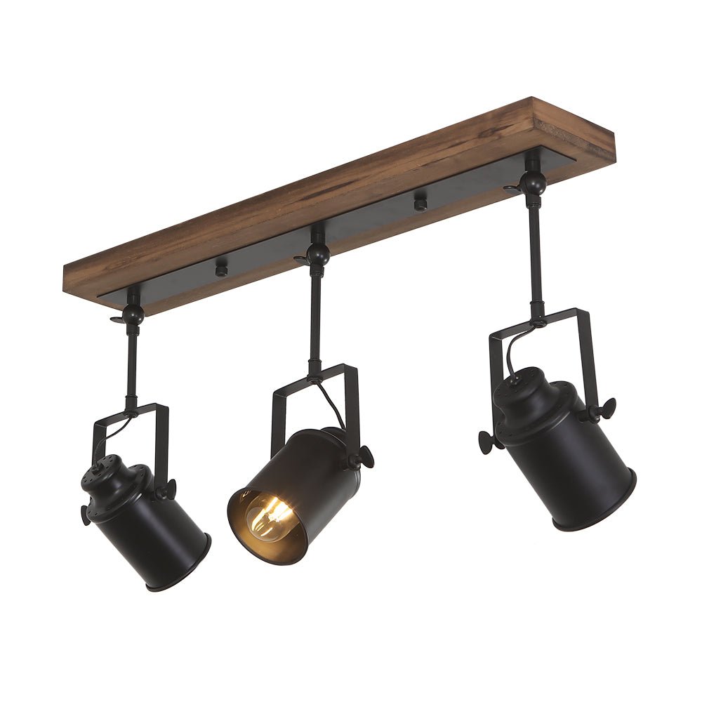 Modern Industrial 3-Light Black Metal Wood Pendant Track Lighting Fixture