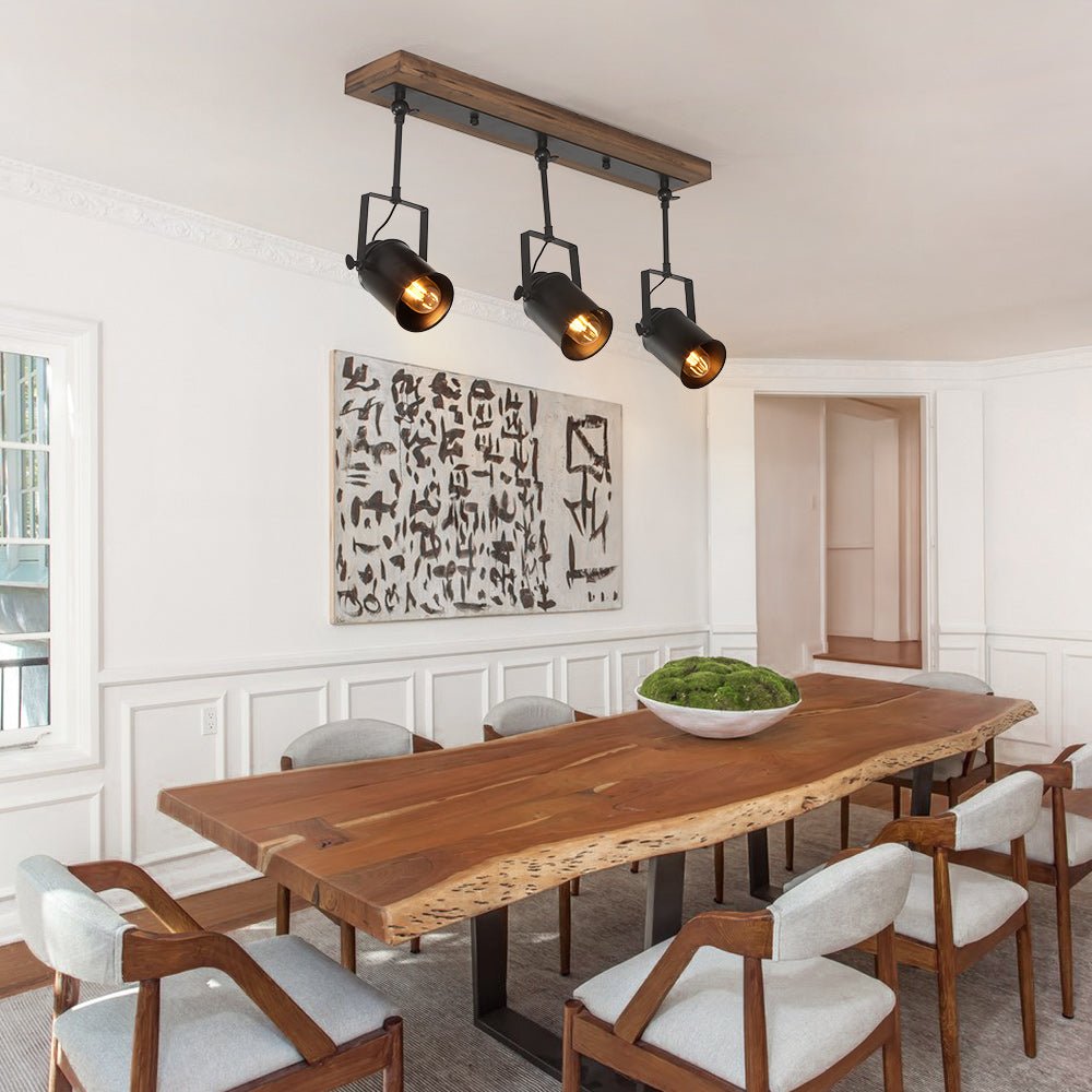 Industrial Black 3-Light Pendant Track Lighting for Kitchen Island Dining