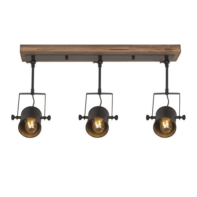 Modern Industrial 3-Light Black Metal Wood Pendant Track Lighting Fixture