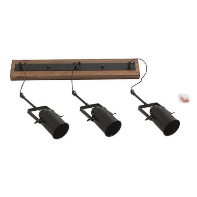 Modern Industrial 3-Light Black Metal Wood Pendant Track Lighting Fixture