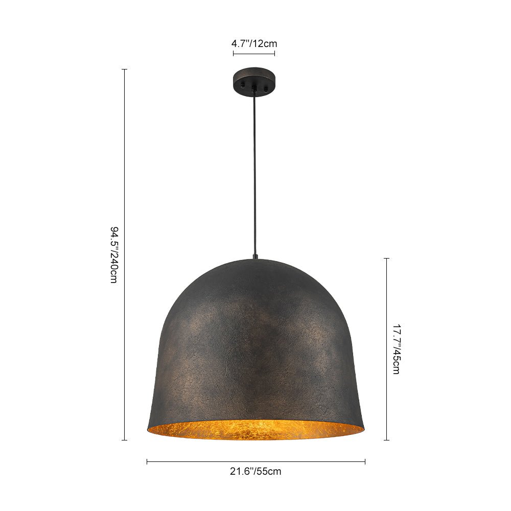 Industrial Antique Metal Dome Pendant Light, Black Finish, Gold Foil Interior
