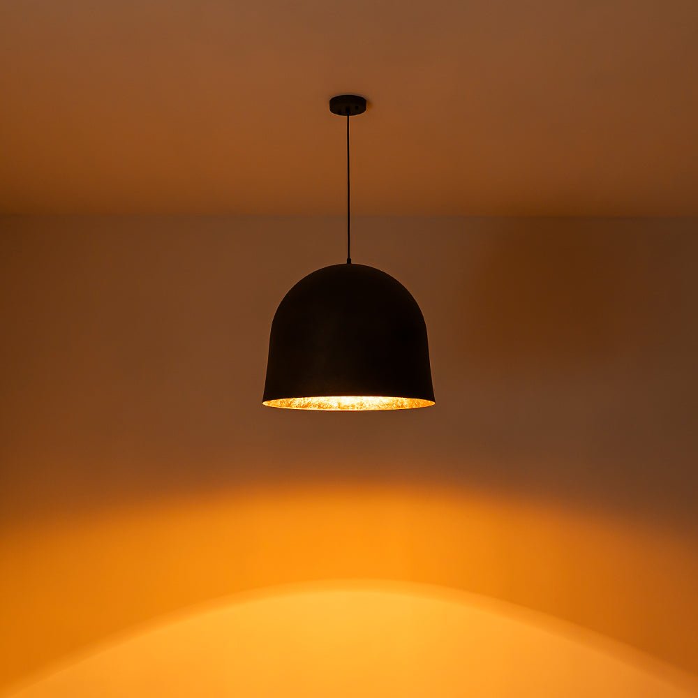 Industrial Antique Metal Dome Pendant Light, Black Finish, Gold Foil Interior