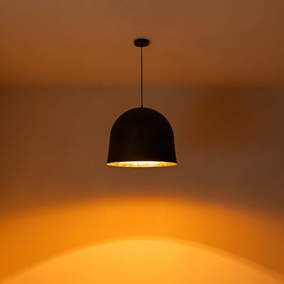 Industrial Antique Metal Dome Pendant Light, Black Finish, Gold Foil Interior