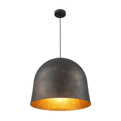 Industrial Antique Metal Dome Pendant Light, Black Finish, Gold Foil Interior