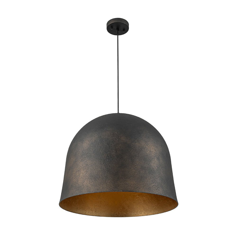 Industrial Antique Metal Dome Pendant Light, Black Finish, Gold Foil Interior
