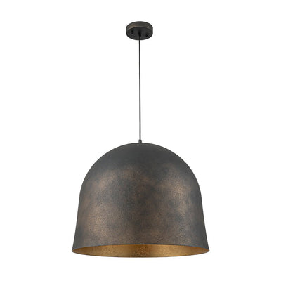 Industrial Antique Metal Dome Pendant Light, Black Finish, Gold Foil Interior