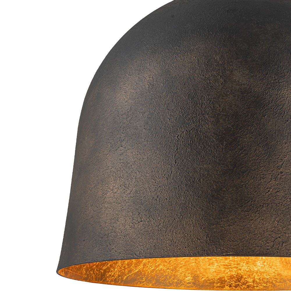 Industrial Antique Metal Dome Pendant Light, Black Finish, Gold Foil Interior