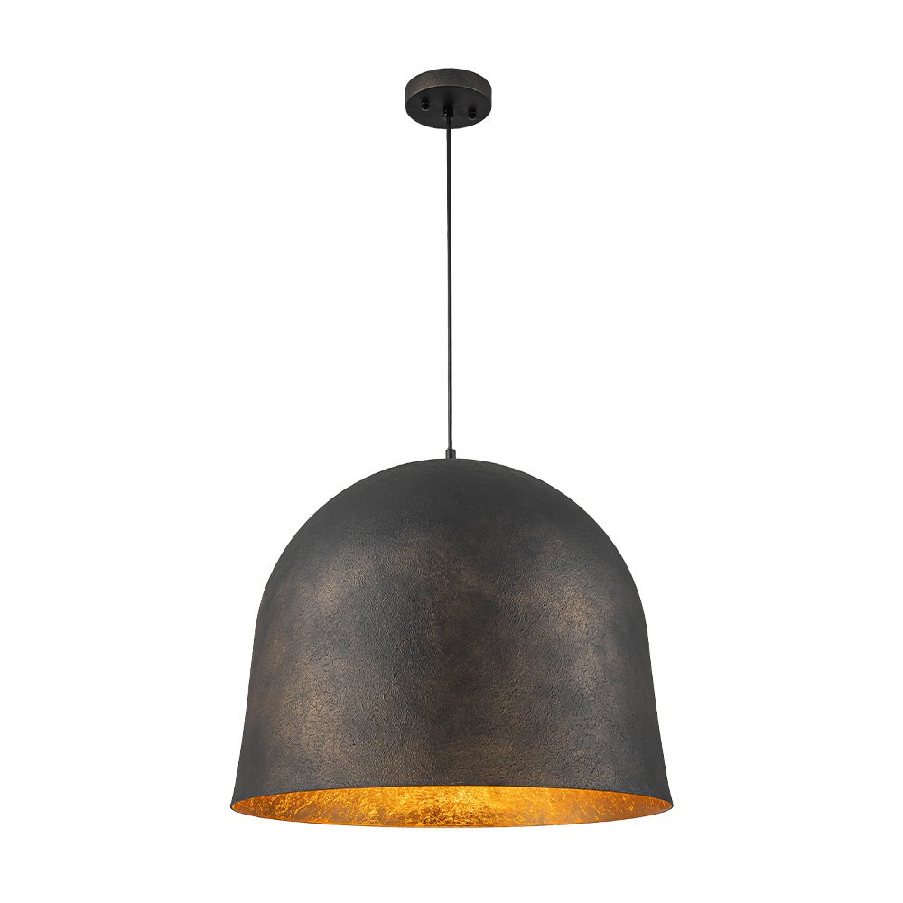 Industrial Antique Metal Dome Pendant Light, Black Finish, Gold Foil Interior