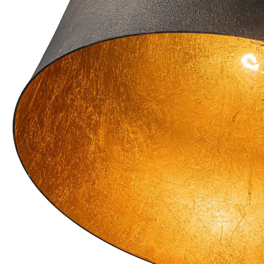 Industrial Antique Metal Dome Pendant Light, Black Finish, Gold Foil Interior