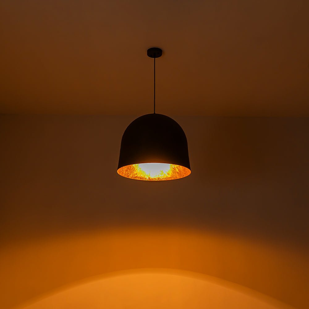 Industrial Antique Metal Dome Pendant Light, Black Finish, Gold Foil Interior