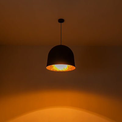Industrial Antique Metal Dome Pendant Light, Black Finish, Gold Foil Interior