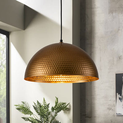 Industrial Hammered Metal Dome Pendant Light, Adjustable Height, Aged Brass, Silver Black
