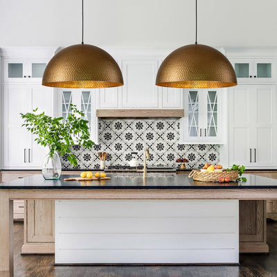 Industrial Hammered Metal Dome Pendant Light, Adjustable Height, Aged Brass, Silver Black