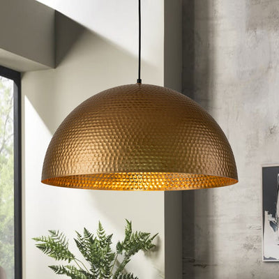 Industrial Hammered Metal Dome Pendant Light, Adjustable Height, Aged Brass, Silver Black