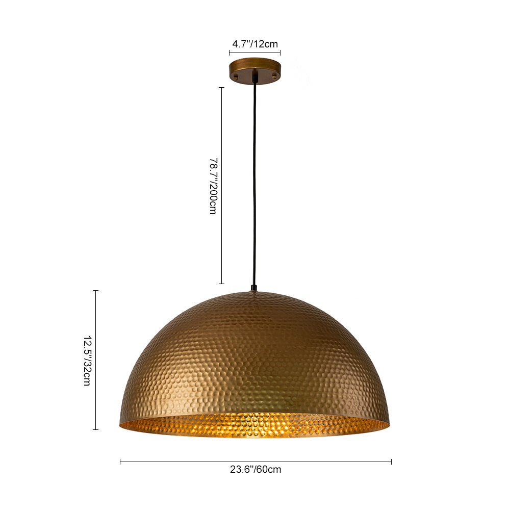 Industrial Hammered Metal Dome Pendant Light, Adjustable Height, Aged Brass, Silver Black