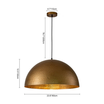 Industrial Hammered Metal Dome Pendant Light, Adjustable Height, Aged Brass, Silver Black