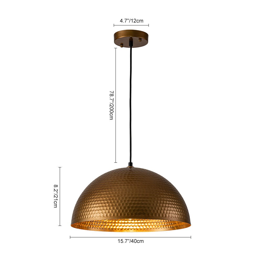 Industrial Hammered Metal Dome Pendant Light, Adjustable Height, Aged Brass, Silver Black