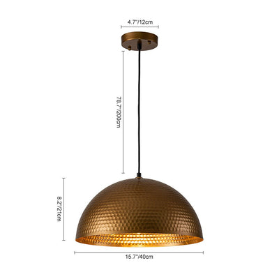 Industrial Hammered Metal Dome Pendant Light, Adjustable Height, Aged Brass, Silver Black