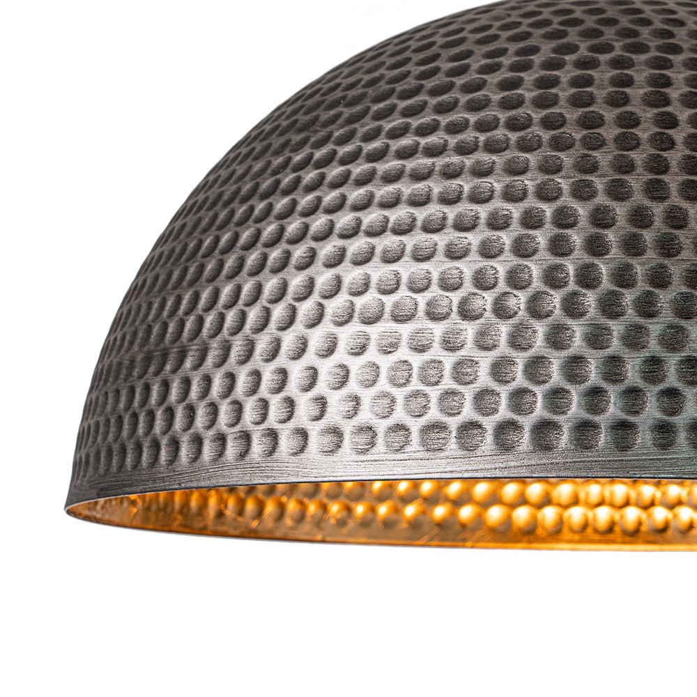 Industrial Hammered Metal Dome Pendant Light, Adjustable Height, Aged Brass, Silver Black