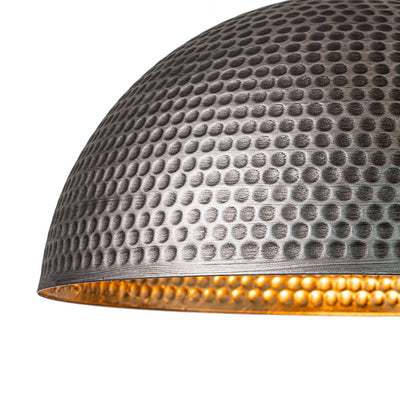 Industrial Hammered Metal Dome Pendant Light, Adjustable Height, Aged Brass, Silver Black