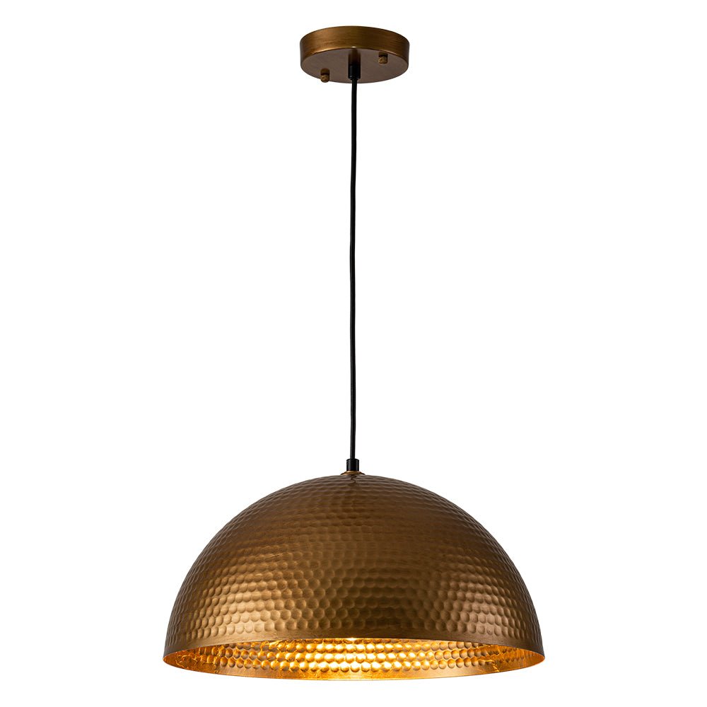 Industrial Hammered Metal Dome Pendant Light, Adjustable Height, Aged Brass, Silver Black