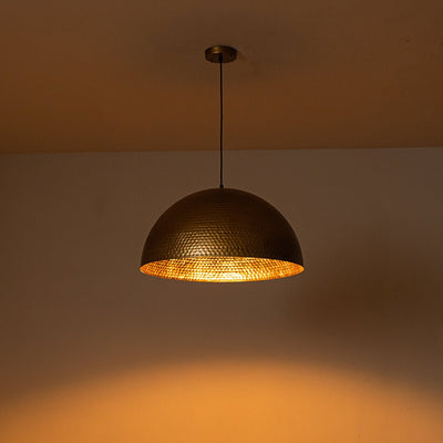 Industrial Hammered Metal Dome Pendant Light, Adjustable Height, Aged Brass, Silver Black