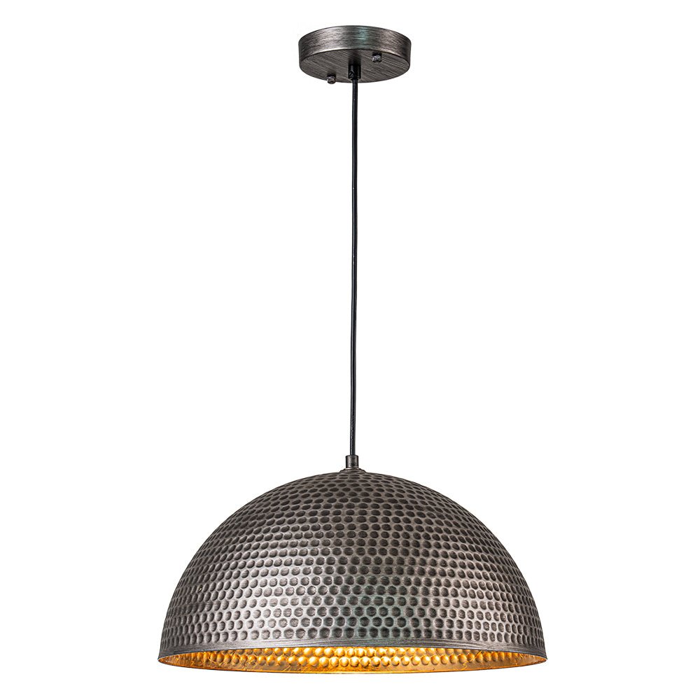 Industrial Hammered Metal Dome Pendant Light, Adjustable Height, Aged Brass, Silver Black
