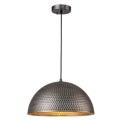 Industrial Hammered Metal Dome Pendant Light, Adjustable Height, Aged Brass, Silver Black