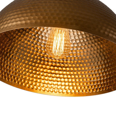 Industrial Hammered Metal Dome Pendant Light, Adjustable Height, Aged Brass, Silver Black