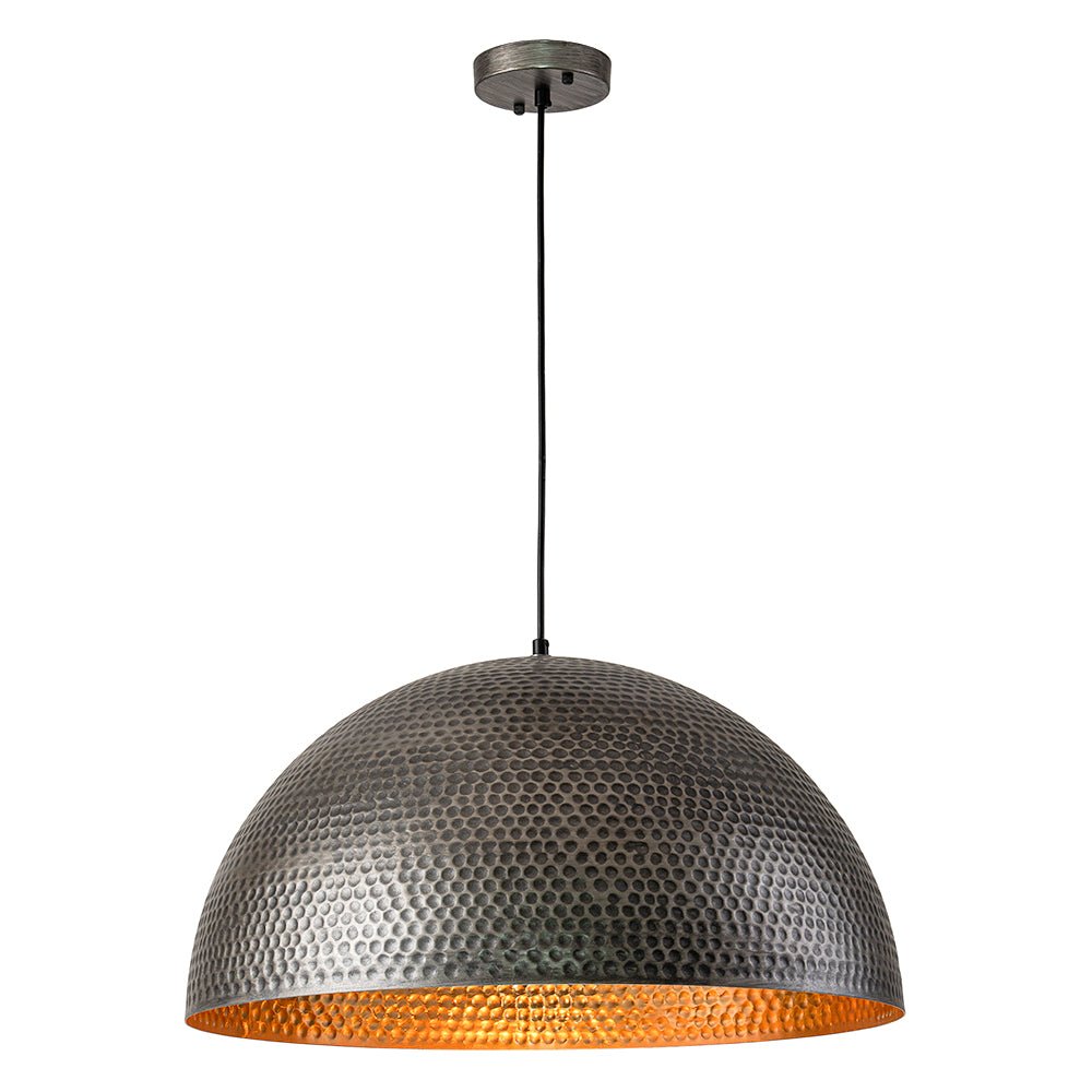 Industrial Hammered Metal Dome Pendant Light, Adjustable Height, Aged Brass, Silver Black