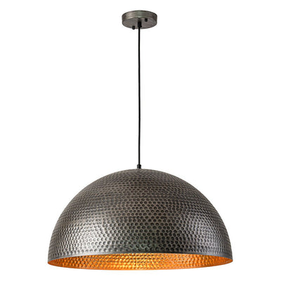Industrial Hammered Metal Dome Pendant Light, Adjustable Height, Aged Brass, Silver Black