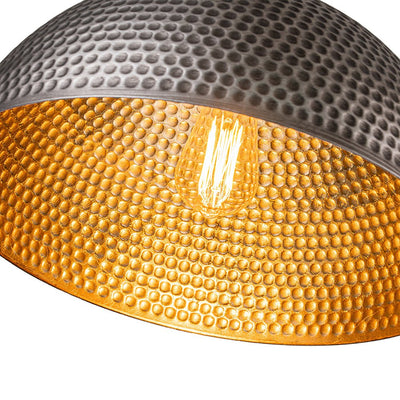 Industrial Hammered Metal Dome Pendant Light, Adjustable Height, Aged Brass, Silver Black