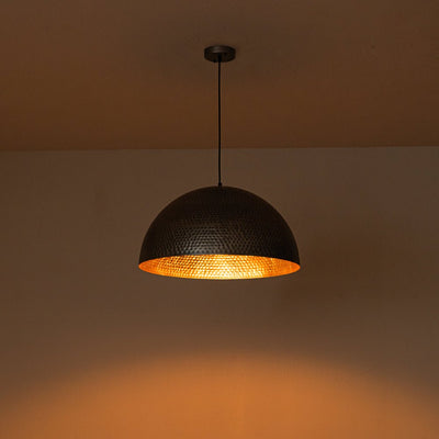 Industrial Hammered Metal Dome Pendant Light, Adjustable Height, Aged Brass, Silver Black