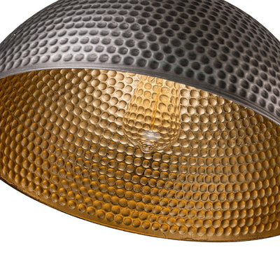 Industrial Hammered Metal Dome Pendant Light, Adjustable Height, Aged Brass, Silver Black