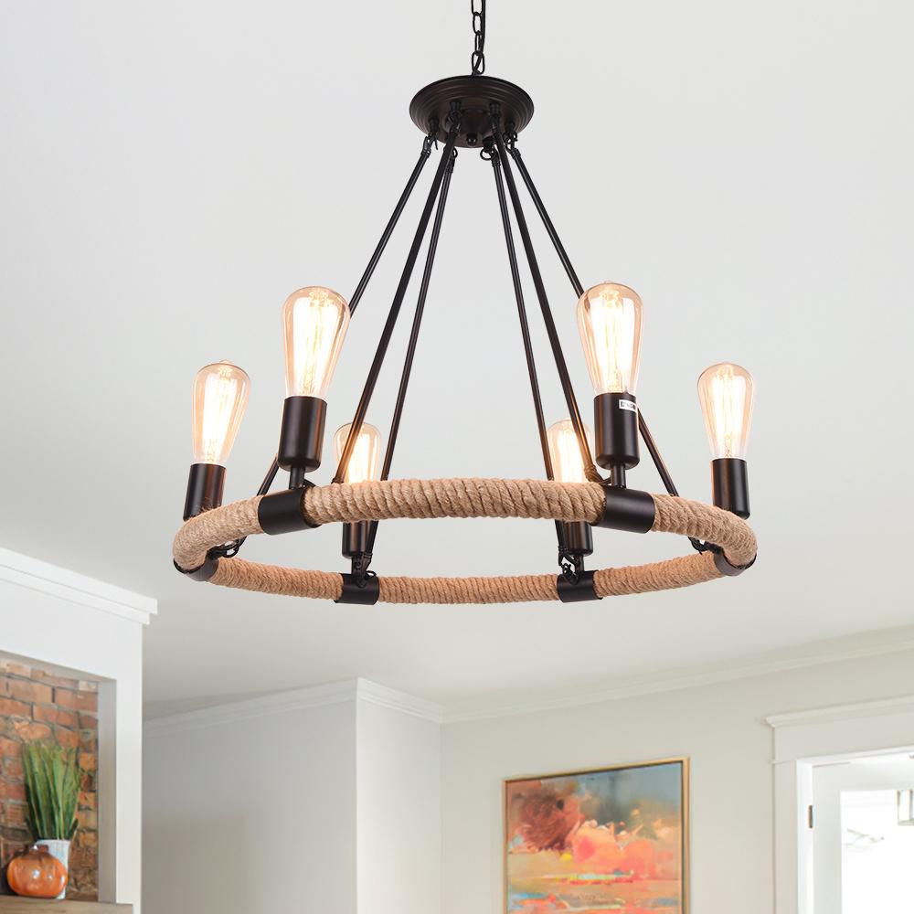 Rustic Industrial Vintage Edison Style Hemp Rope Pendant Light Fixture