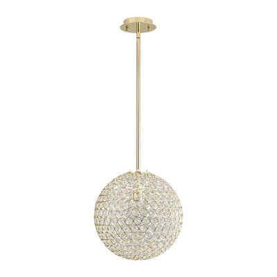Elegant Crystal Orb Pendant Light, Polished Gold Finish, Adjustable Height, Dimmable