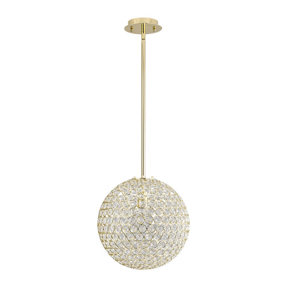 Luxury Polished Gold Crystal Orb Pendant Light, Single-Light, Adjustable Height, E26