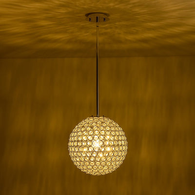 Luxury Polished Gold Crystal Orb Pendant Light, Single-Light, Adjustable Height, E26