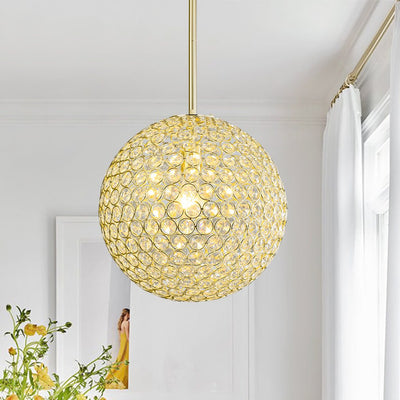 Luxury Polished Gold Crystal Orb Pendant Light, Single-Light, Adjustable Height, E26
