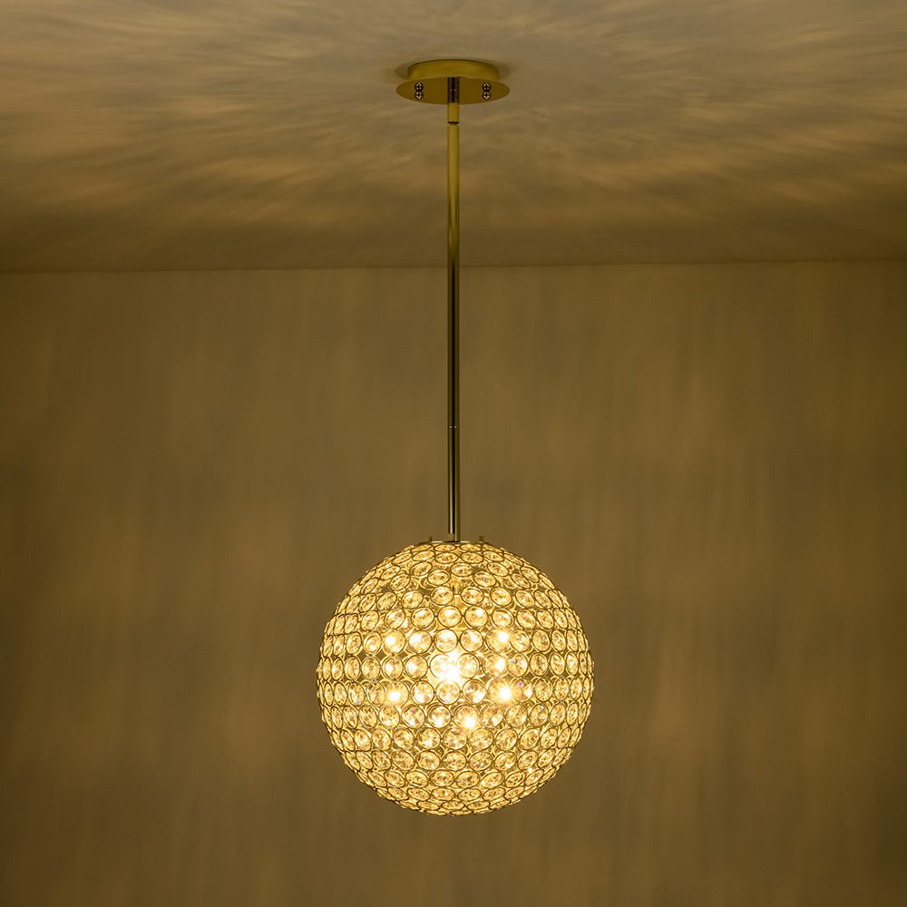 Luxury Polished Gold Crystal Orb Pendant Light, Single-Light, Adjustable Height, E26