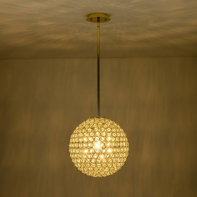 Luxury Polished Gold Crystal Orb Pendant Light, Single-Light, Adjustable Height, E26