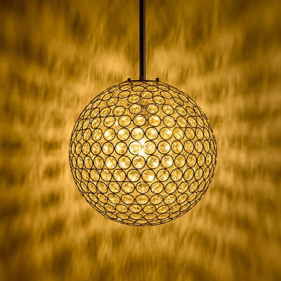 Elegant Crystal Orb Pendant Light, Polished Gold Finish, Adjustable Height, Dimmable