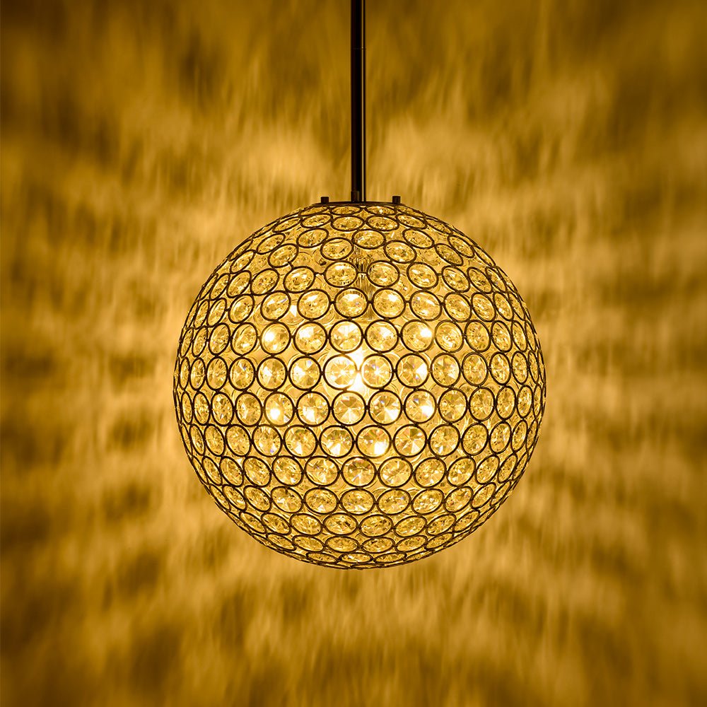 Luxury Polished Gold Crystal Orb Pendant Light, Single-Light, Adjustable Height, E26