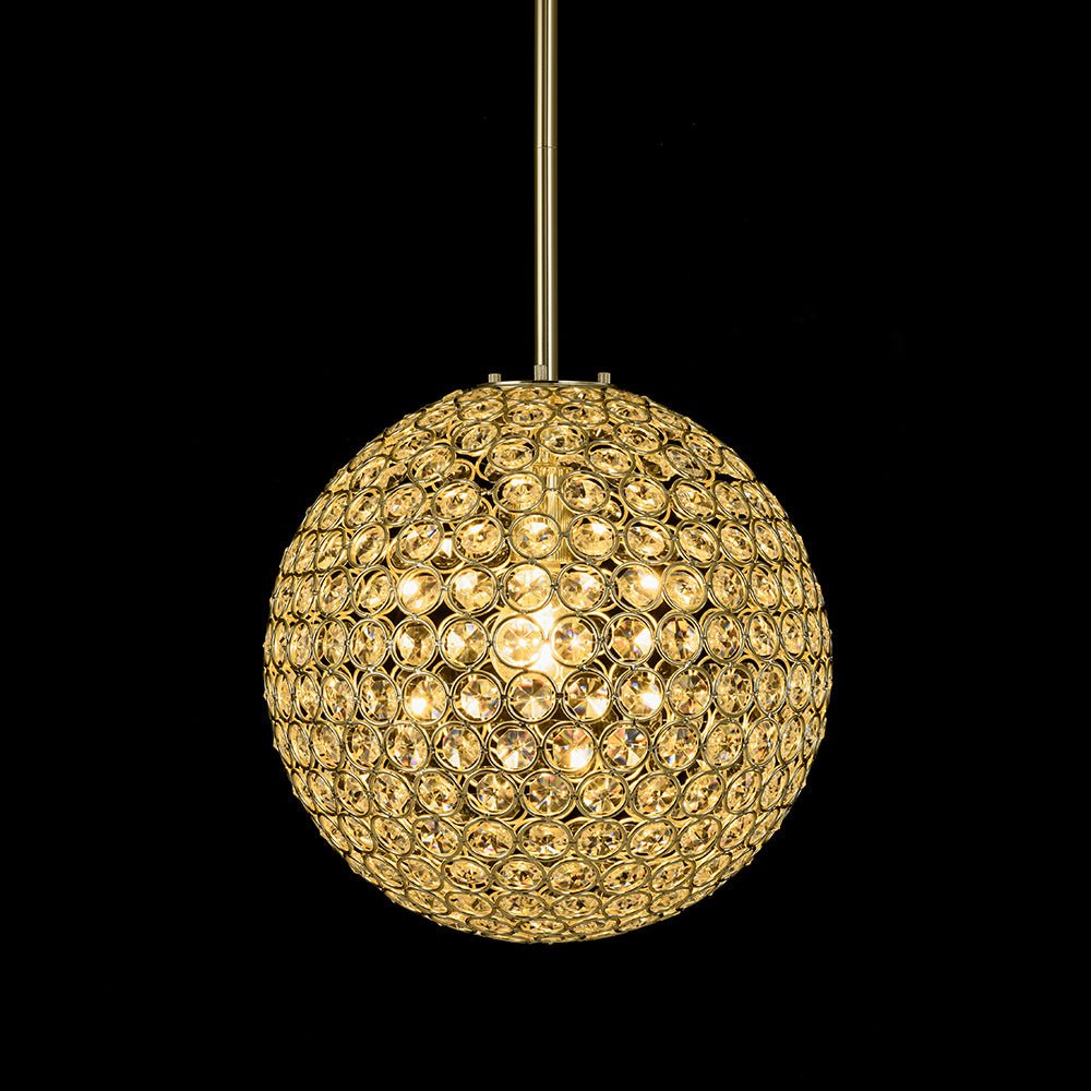Luxury Polished Gold Crystal Orb Pendant Light, Single-Light, Adjustable Height, E26