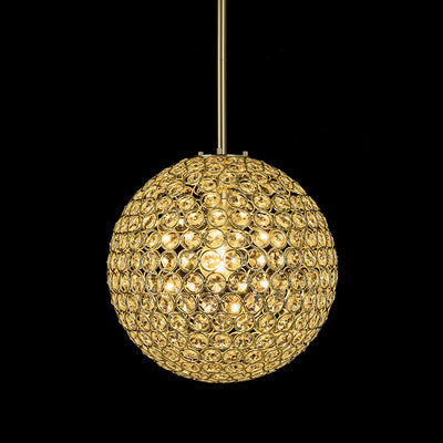 Luxury Polished Gold Crystal Orb Pendant Light, Single-Light, Adjustable Height, E26