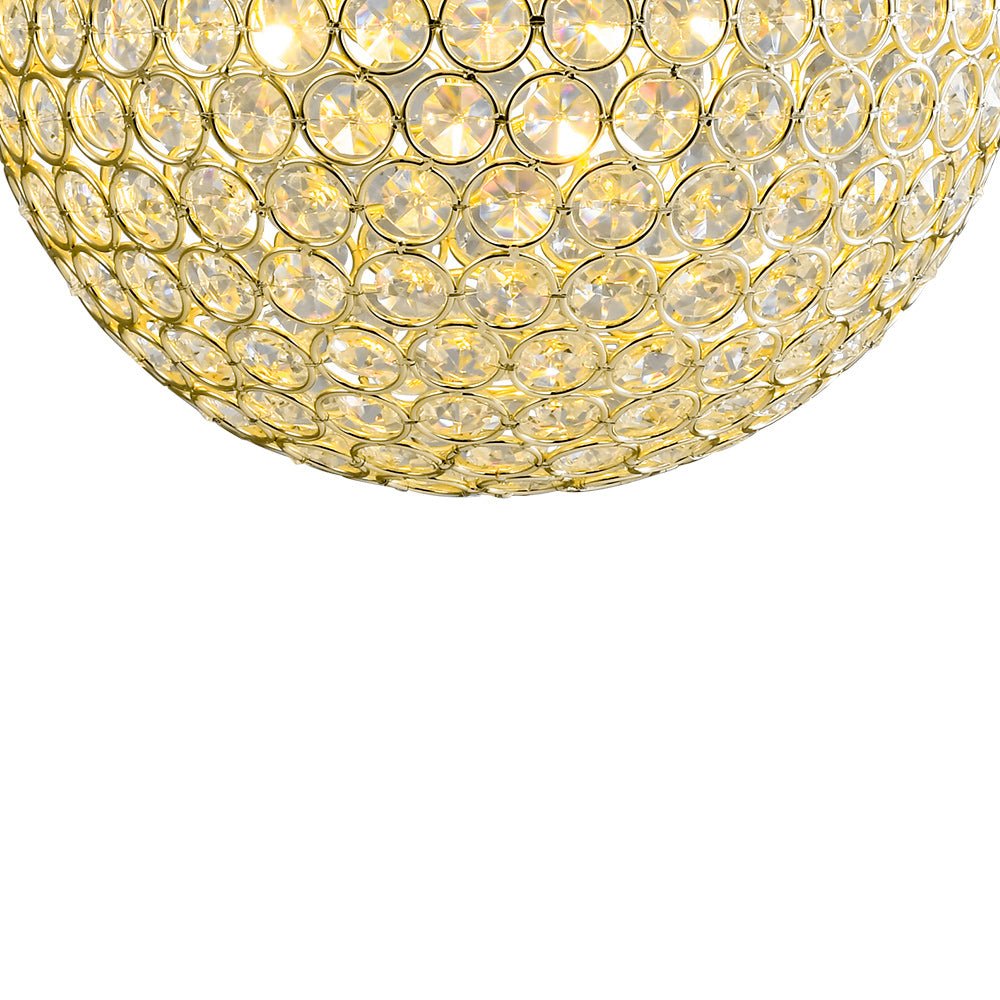 Elegant Crystal Orb Pendant Light, Polished Gold Finish, Adjustable Height, Dimmable
