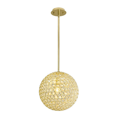 Elegant Crystal Orb Pendant Light, Polished Gold Finish, Adjustable Height, Dimmable